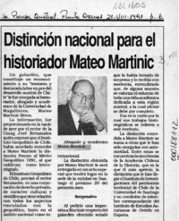 Distinción nacional para el historiador Mateo Martinic  [artículo].