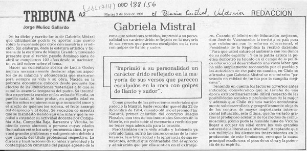 Gabriela Mistral  [artículo] Jorge Muñoz Gallardo.