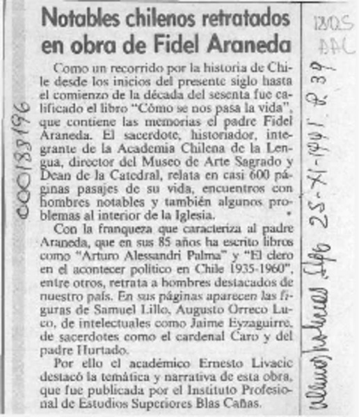 Notables chilenos retratados en obra de Fidel Araneda  [artículo].