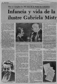 Infancia y vida de la ilustre Gabriela Mistral  [artículo] Carlos Amador Marchant.