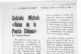 Gabriela Mistral, "reina de la poesía chilena"  [artículo] Valentín Alvarez.