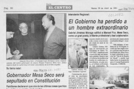 El gobierno ha perdido a un hombre extraordinario  [artículo] Gabriel Jiménez Moraga.