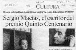 Sergio Macías, el escritor del premio Quinto Centenario  [artículo] A. G.