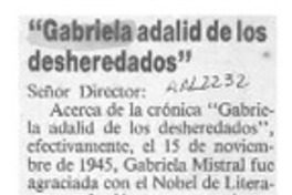"Gabriela adalid de los deshederados"  [artículo] Jorge González Gronow.