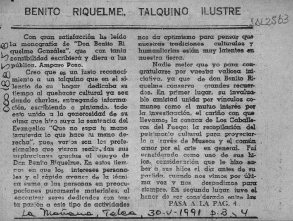 Benito Riquelme, talquino ilustre  [artículo] Manuel Arellano Núñez.