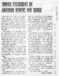 Obras escogidas de Antonio Rendic Ivo Serge  [artículo] Matías Rafide.