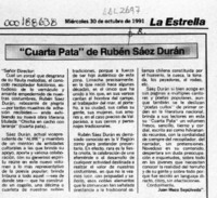 "Cuarta pata" de Rubén Sáez Durán  [artículo] Juan Meza Sepúlveda.