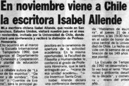 En noviembre viene a Chile la escritora Isabel Allende