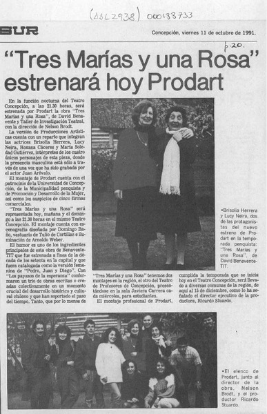 "Tres Marías y una Rosa" estrenará hoy Prodart  [artículo].