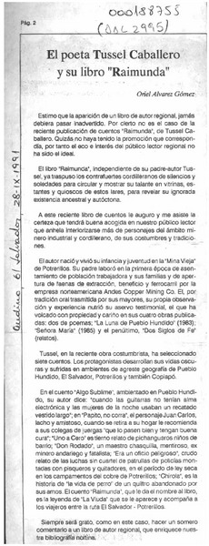 El poeta Tussel Caballero y su libro "Raimunda"  [artículo] Oriel Alvarez Gómez.