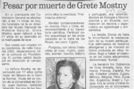 Pesar por muerte de Grete Mostny  [artículo].