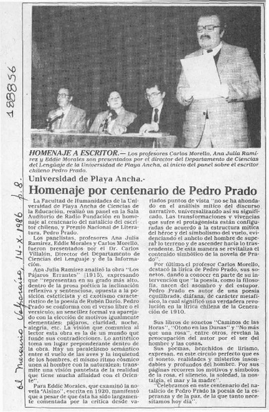 Homenaje por centenario de Pedro Prado  [artículo].