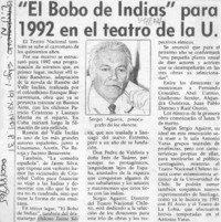 "El Bobo de Indias" para 1992 en el teatro de la U.  [artículo].