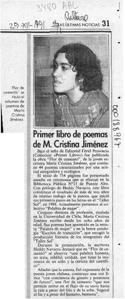 Primer libro de poemas de M. Cristina Jiménez  [artículo].