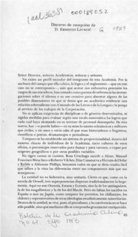 Discurso de recepción de D. Eresto Livacic  [artículo] Ernesto Livacic.