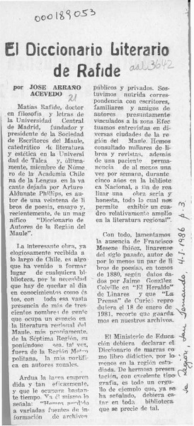 El diccionario literario de Rafide  [artículo] José Arraño Acevedo.