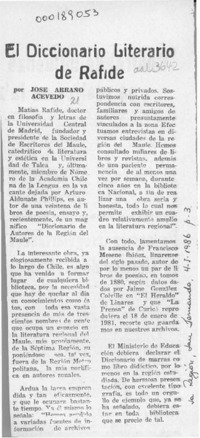 El diccionario literario de Rafide  [artículo] José Arraño Acevedo.