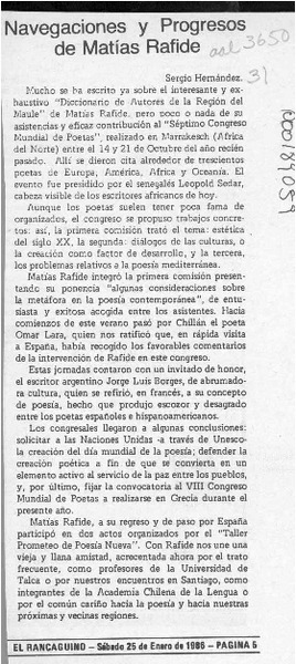 Navegaciones y progresos de Matías Rafide  [artículo] Sergio Hernández.