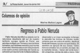 Regreso a Pablo Neruda  [artículo] Marino Muñoz Lagos.