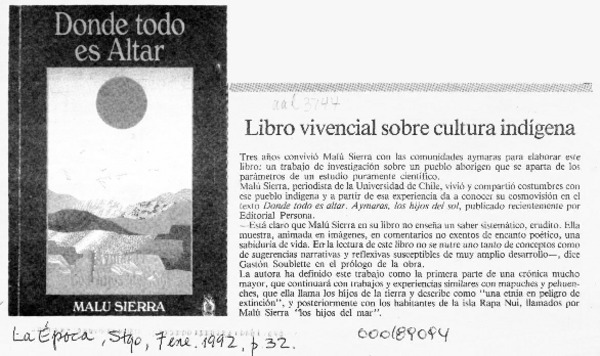 Libro vicencial sobre cultura indígena  [artículo].