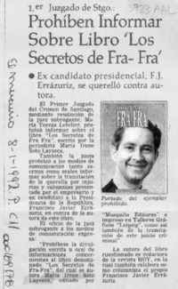 Prohíben informar sobre libro "Los secretos de Fra-Fra"  [artículo].