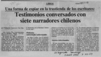 Testimonios conversados con siete narradores chilenos  [artículo] Eduardo Guerrero del Río.