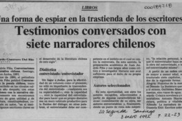 Testimonios conversados con siete narradores chilenos  [artículo] Eduardo Guerrero del Río.