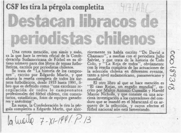 Destacan libracos de periodistas chilenos  [artículo].