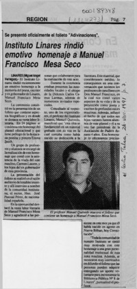 Instituto Linares rindió emotivo homenaje a Manuel Francisco Mesa Seco  [artículo] Miguel Angel Venegas.