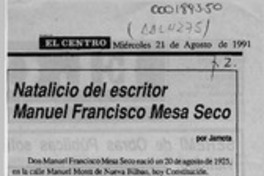 Natalicio del escritor Manuel Francisco Mesa Seco  [artículo] Jamota.