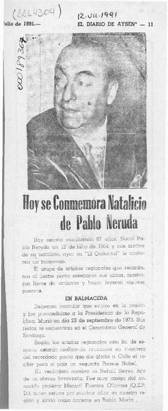 Hoy se conmemora natalicio de Pablo Neruda  [artículo].