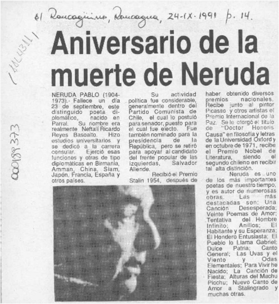 Aniversario de la muerte de Neruda  [artículo].