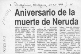 Aniversario de la muerte de Neruda  [artículo].