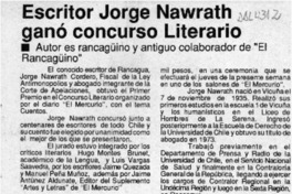 Escritor Jorge Nawrath ganó concurso literario  [artículo].