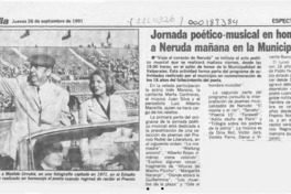 Jornada poético-musical en homenaje a Neruda mañana en la Municipalidad  [artículo].