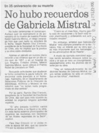 No hubo recuerdos de Gabriela Mistral  [artículo].
