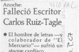 Falleció escritor Carlos Ruiz Tagle  [artículo].