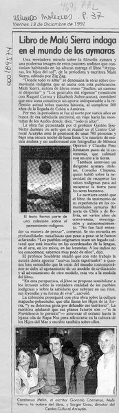 Libro de Malú Sierra indaga en el mundo de los aymaras  [artículo].