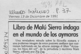 Libro de Malú Sierra indaga en el mundo de los aymaras  [artículo].