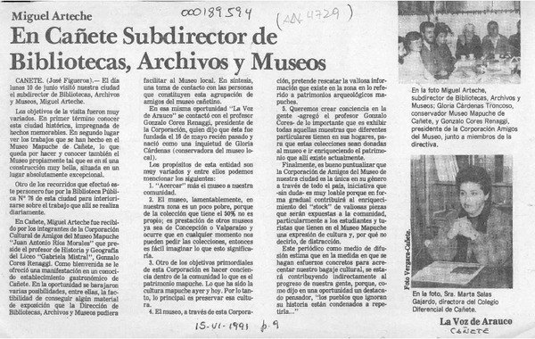 En Cañete subdirector de Bibliotecas, Archivos y Museos  [artículo].