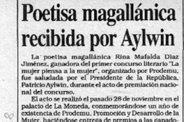 Poetisa magallánica recibida por Aylwin  [artículo].