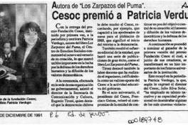 Cesoc premió a Patricia Verdugo  [artículo]