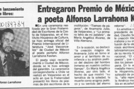Entregaron Premio de México a poeta Alfonso Larrahona K.  [artículo].