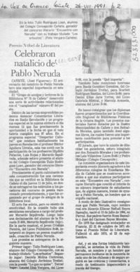 Celebraron natalicio de Pablo Neruda  [artículo] José Figueroa.