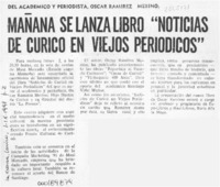 Mañana se lanza libro "Noticias de Curicó en viejos periódicos"  [artículo].