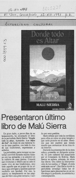 Presentaron último libro de Malú Sierra  [artículo].