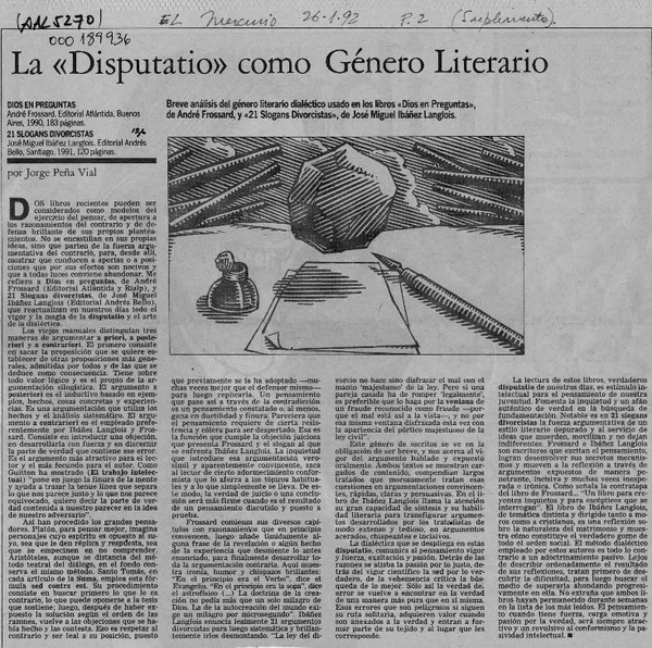 La "Disputatio" como género literario  [artículo] Jorge Peña Vial.