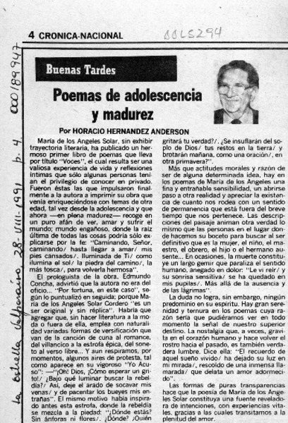 Poemas de adolescencia y madurez  [artículo] Horacio Hernández Anderson.