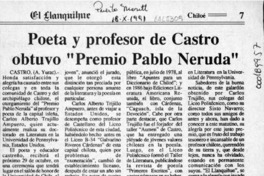 Poeta y profesor de Castro obtuvo "Premio Pablo Neruda"  [artículo] A. Yurac.