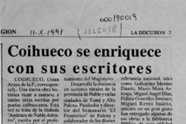 Coihueco se enriquece con sus escritores  [artículo] Juan Araya de la F.